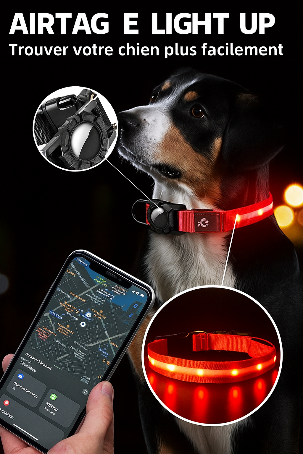 Collier Connecté Étanche pour Animaux – Emplacement AirTag Intégré