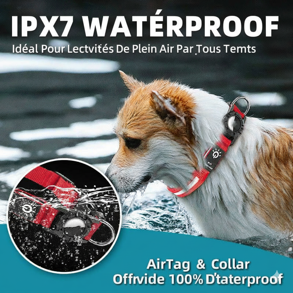 Collier Connecté Étanche pour Animaux – Emplacement AirTag Intégré